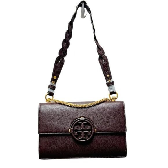 Tory Burch Miller Small Leather Flap Shoulder Bag Tempranillo Red Brown Rare NEW
